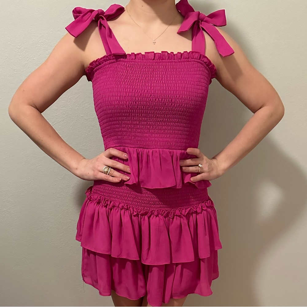 Tiered ruffle mini dress with bows